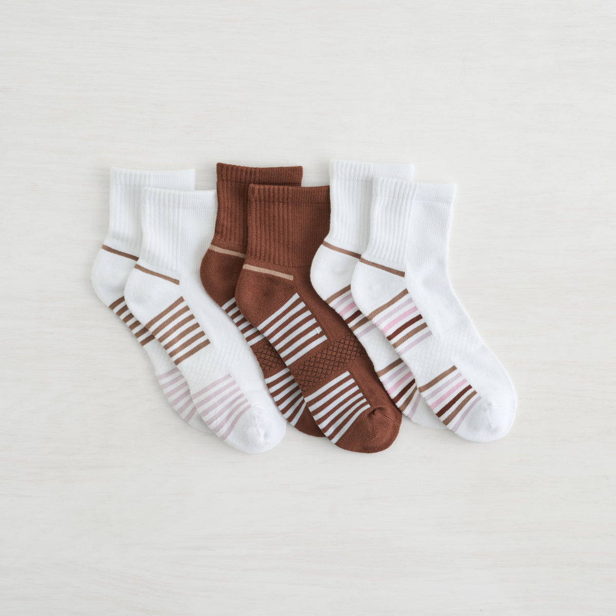 Powder Stripe Quarter Crew Sock - 3 Pack