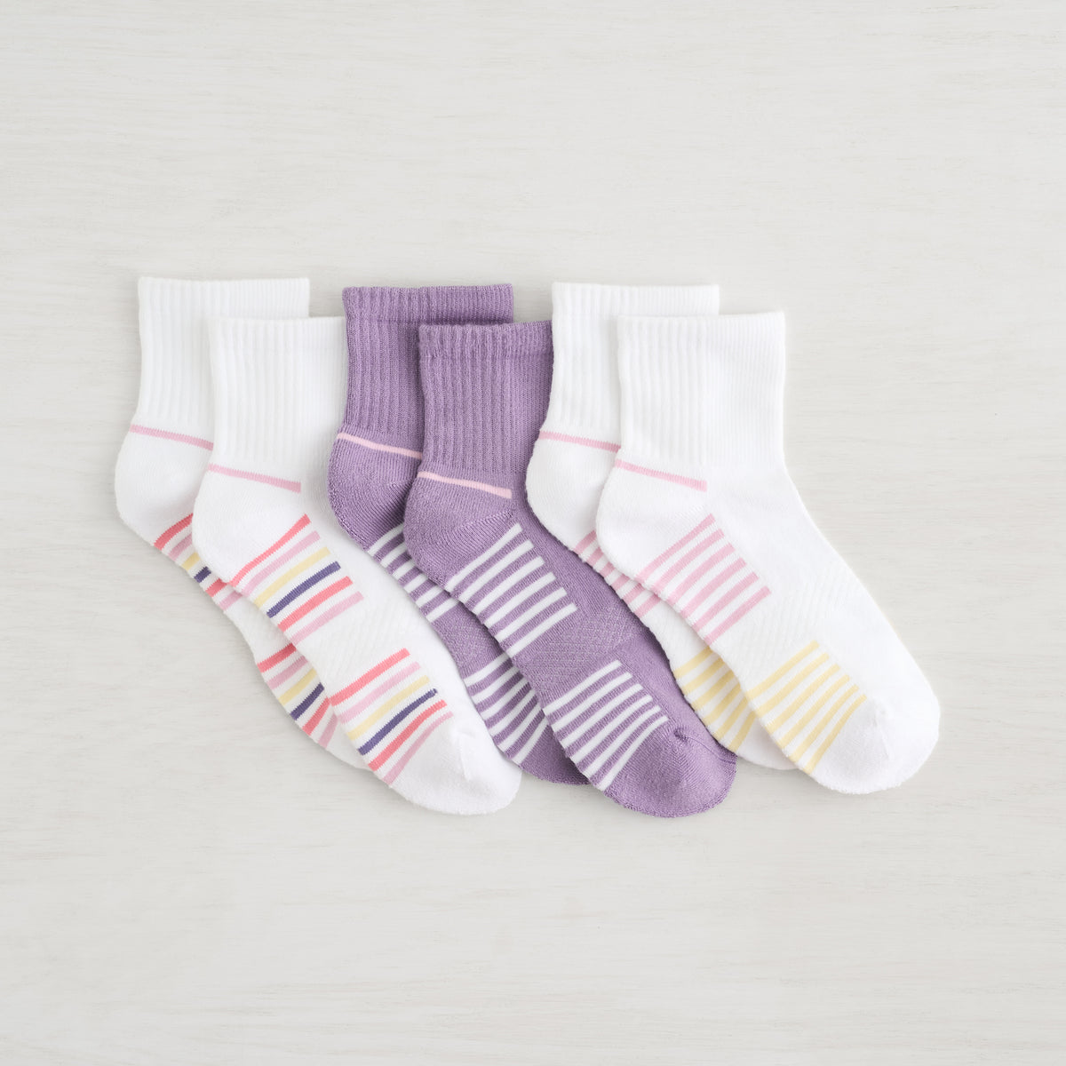 Powder Stripe Quarter Crew Sock - 3 Pack