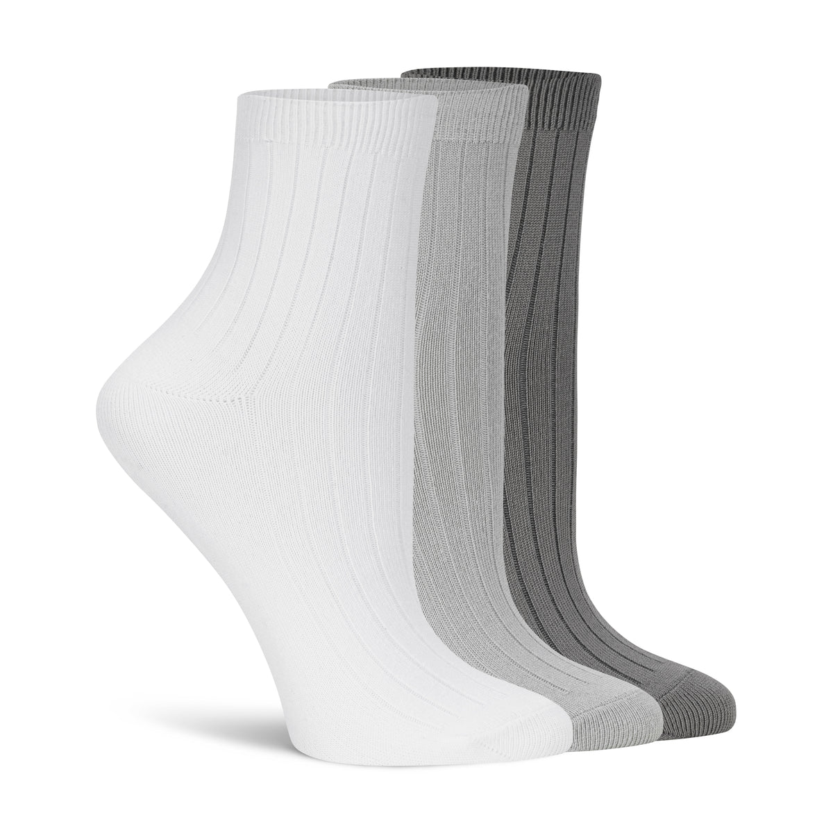 Powder Rib Quarter Crew Sock - 3 Pack