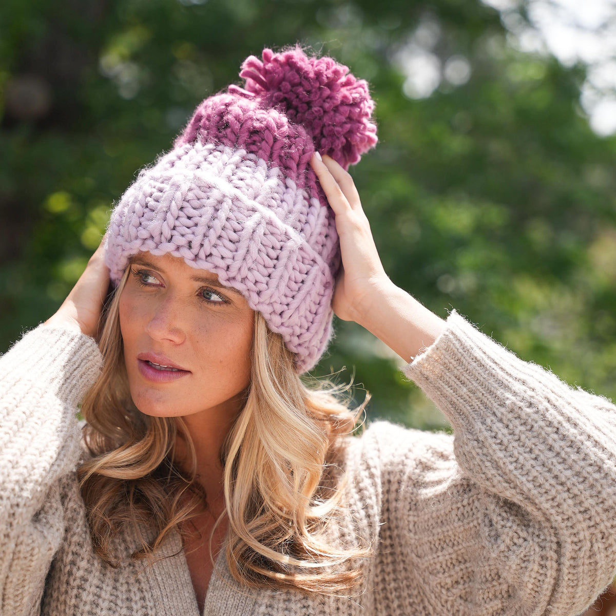 Colorblock Hand Knit Beanie