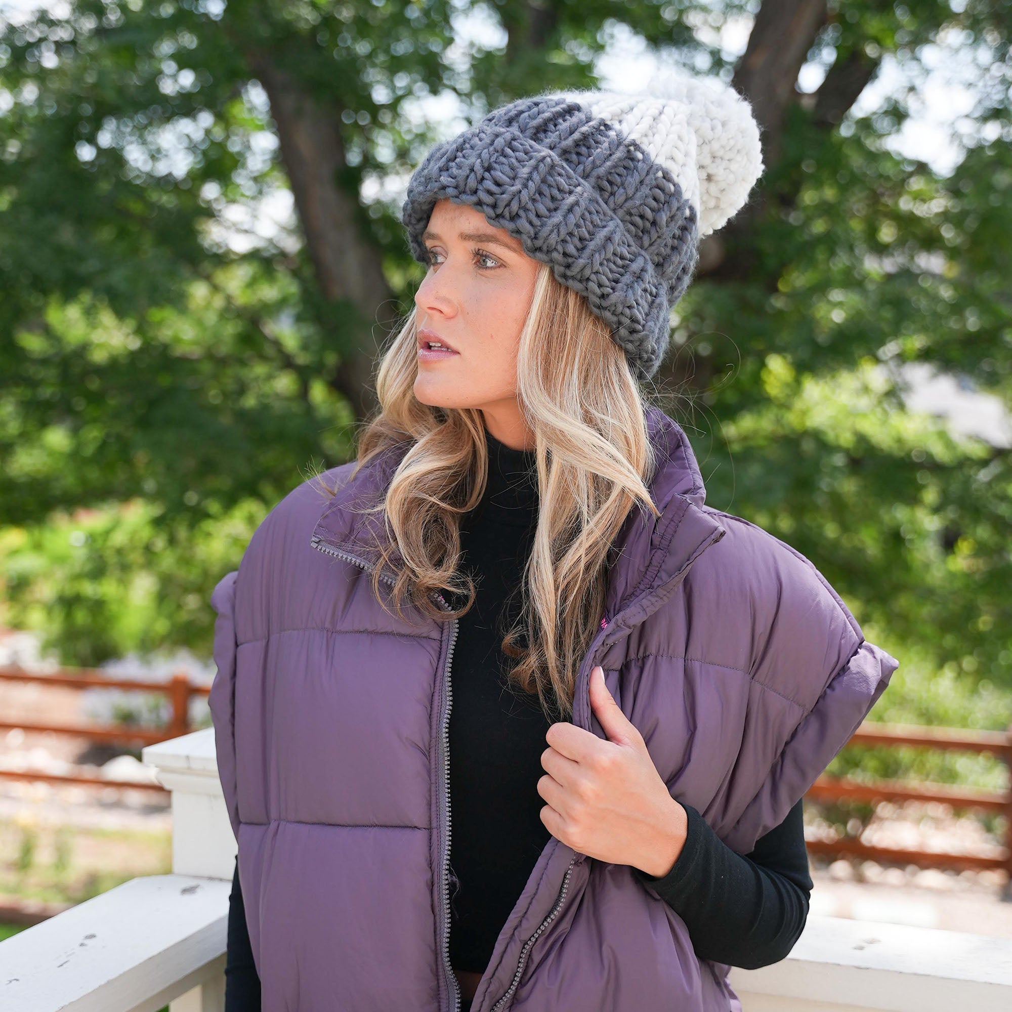 Colorblock Hand Knit Beanie