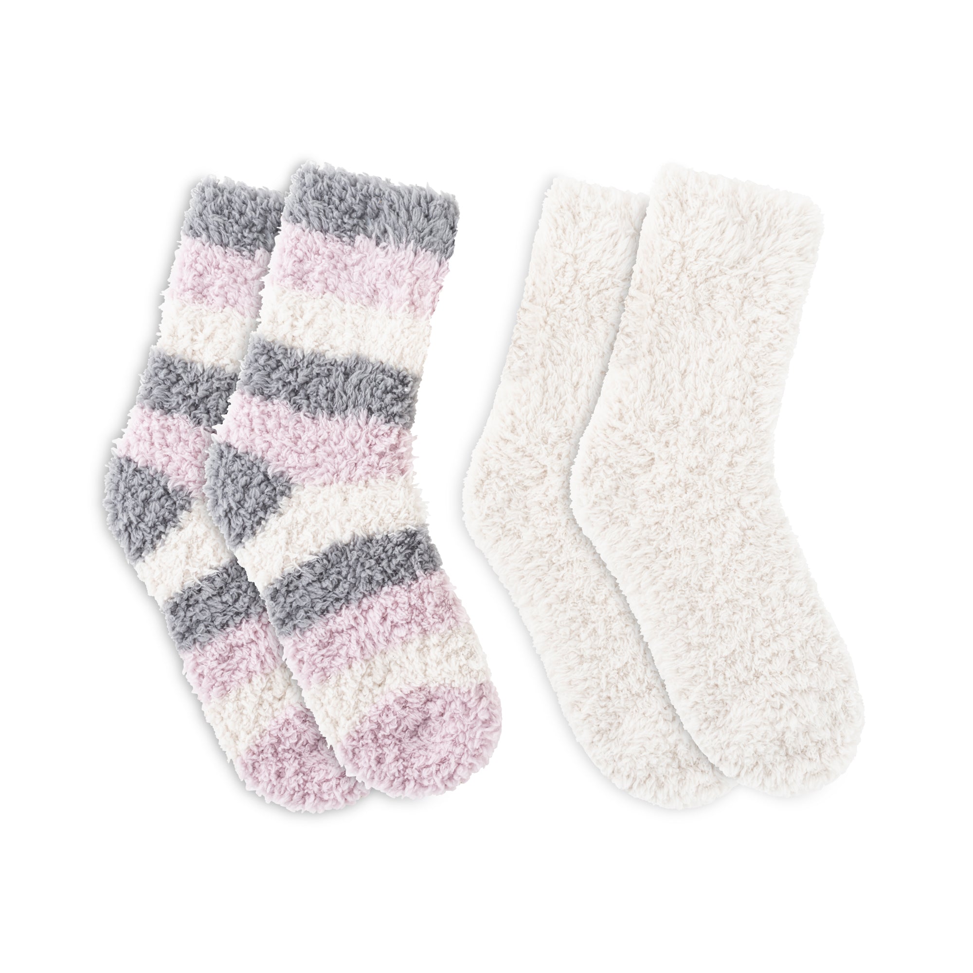 Womens Stripe Furry Foam Crew Sock - 2PK