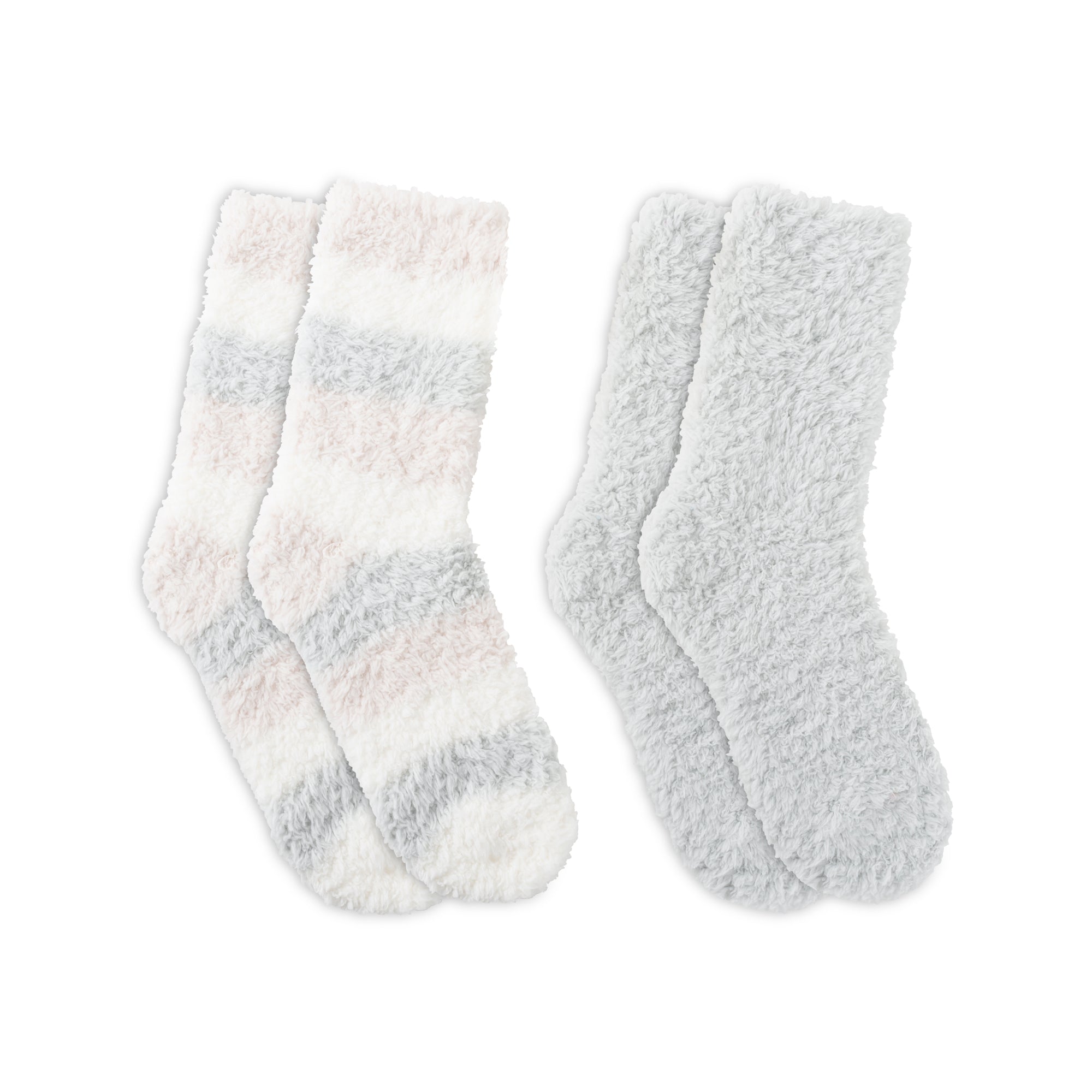 Womens Stripe Furry Foam Crew Sock - 2PK