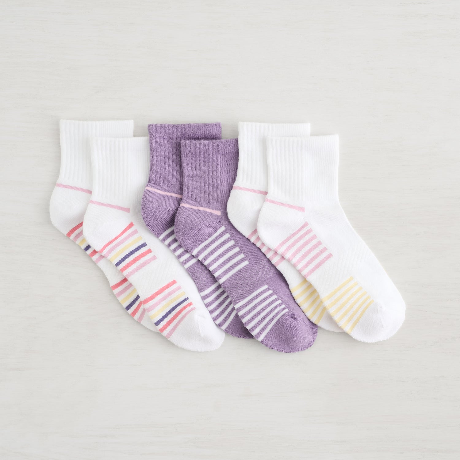 Powder Stripe Quarter Crew Sock - 3 Pack