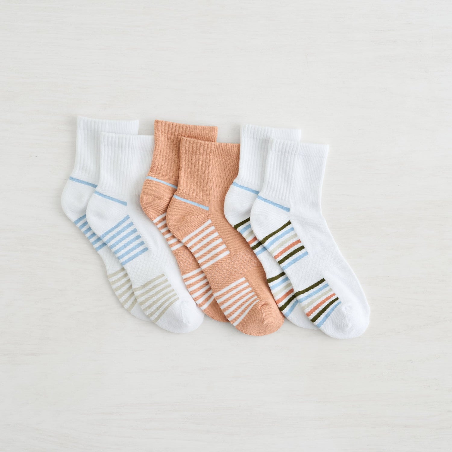 Powder Stripe Quarter Crew Sock - 3 Pack