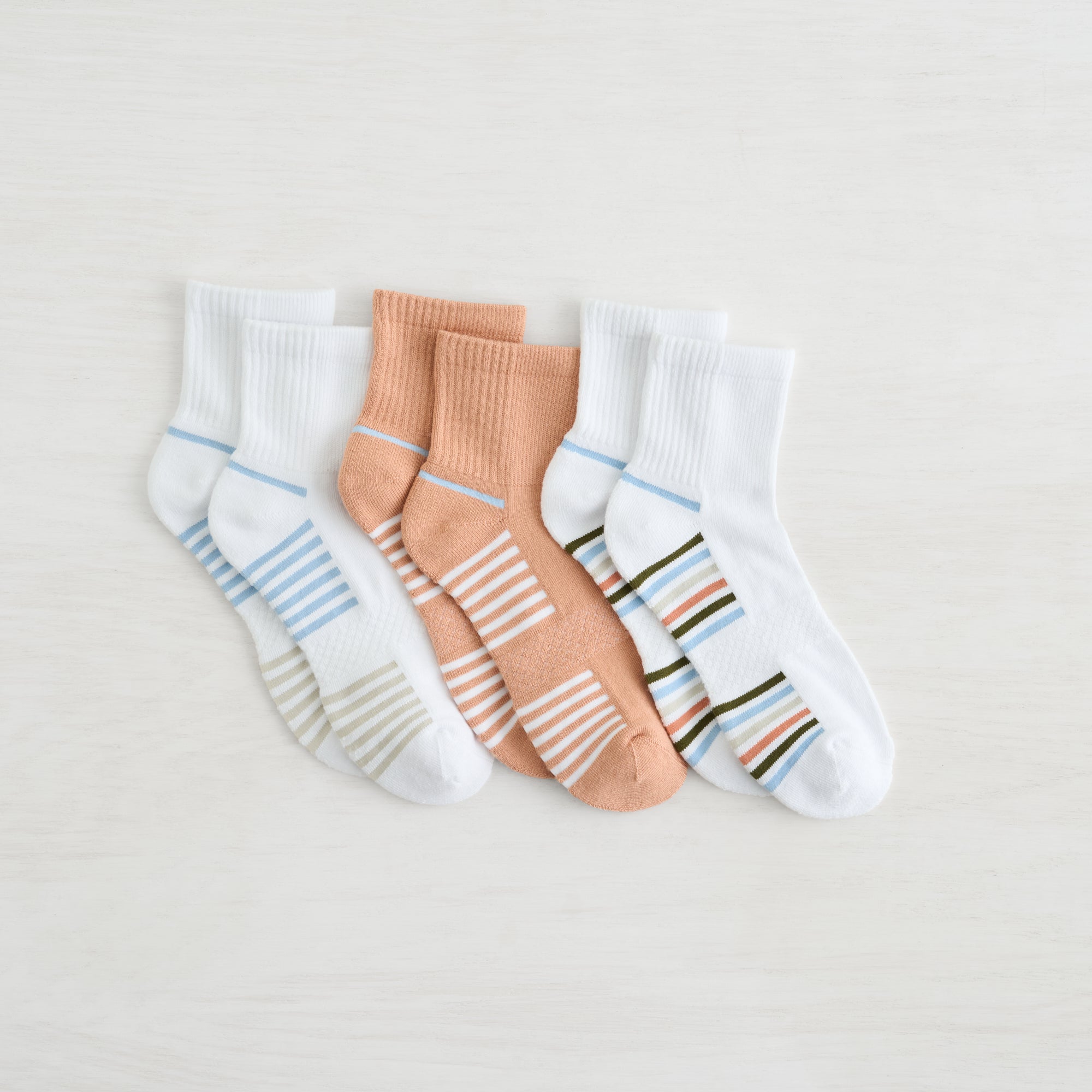Powder Stripe Quarter Crew Sock - 3 Pack