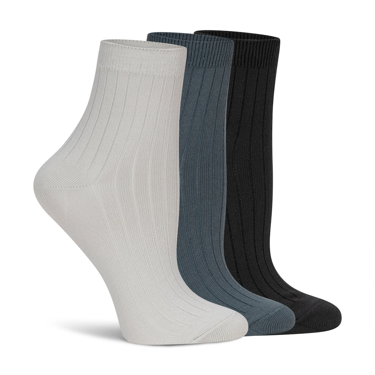 Powder Rib Quarter Crew Sock - 3 Pack