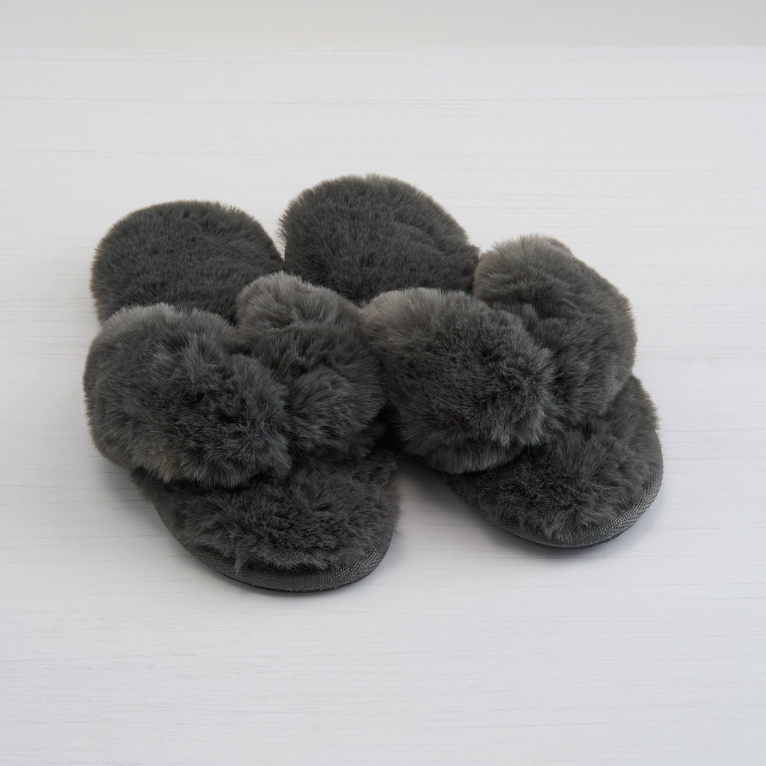 Waterfront Solid Faux Fur Flip-Flop - Carbon