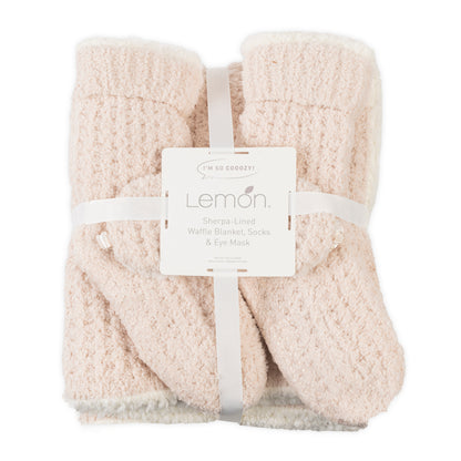 Sherpa Lined Cozy Blanket 3 Piece Set