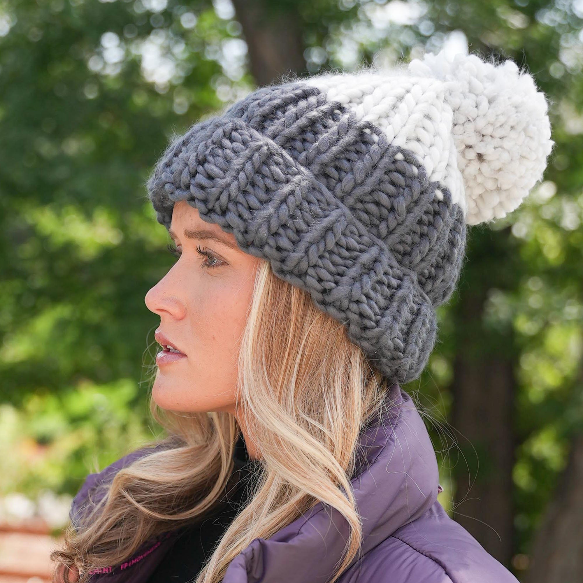 Hand Knit Chunky Wool Cuffed Hat- Colorblocked retailer Classic