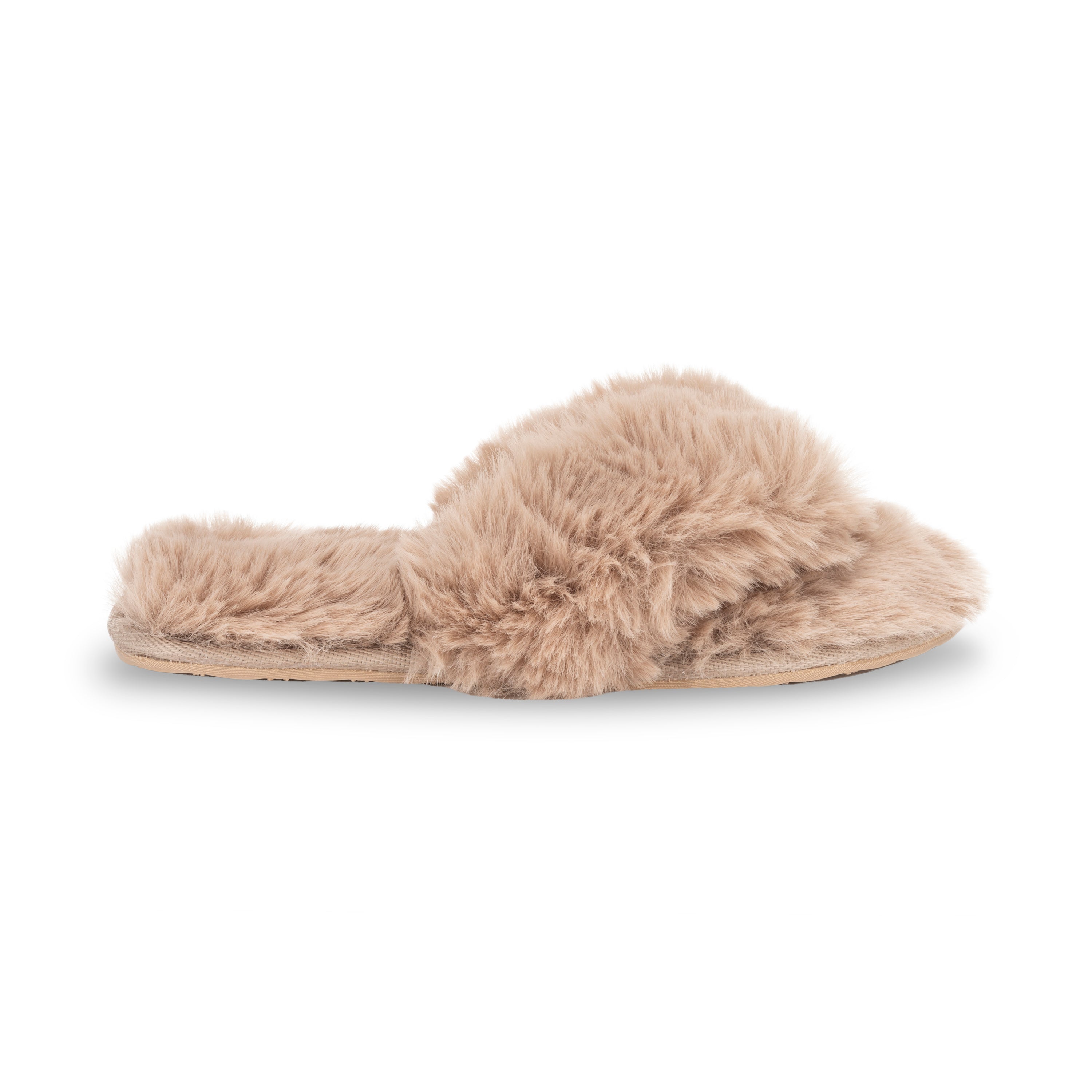 Boo fluffy stripe slipper best sale in nude faux fur