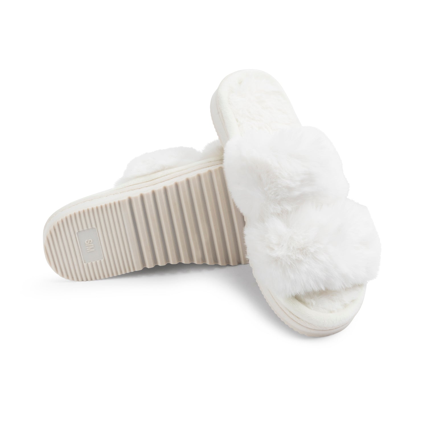 PUMA Fluff Faux Fur Logo Slippers in White